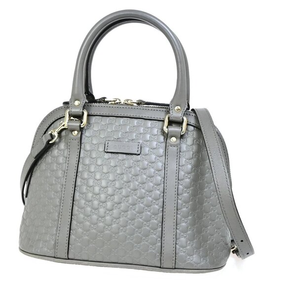 GUCCI Logo Guccissima GG Pattern 2Way Shoulder Hand Bag Leather Gray 95KA885 - Picture 1 of 16